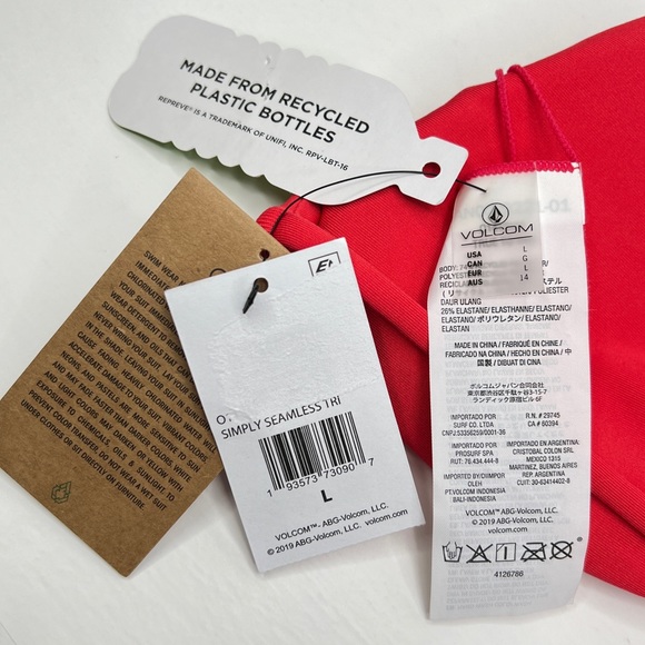 Volcom Simply Seamless Triangle Bikini Top Red - Picture 7 of 10